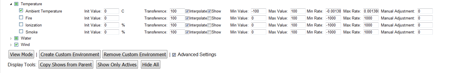 Environment Dialog Edit Mode Advanced Settings