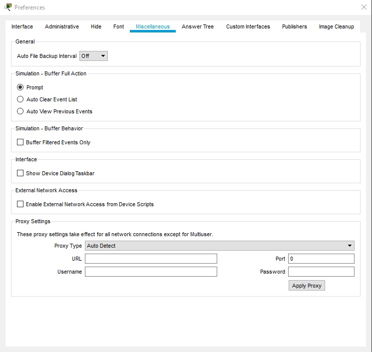 Preferences Window - Miscellaneous Tab