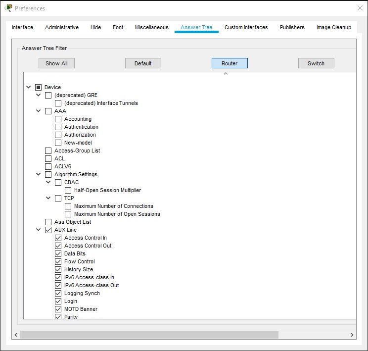 Preferences Window - Answer Tree Tab