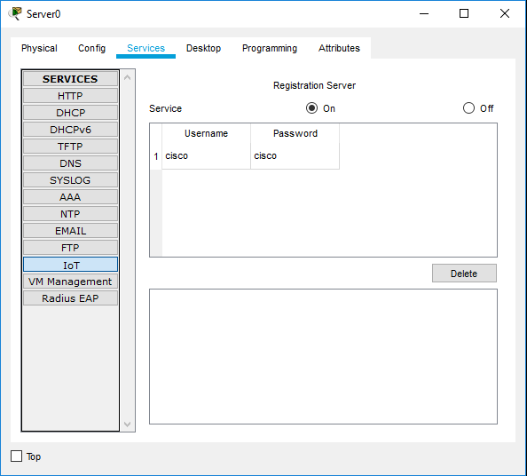 Turning on IoE Registration Service in the Server device's Services tab