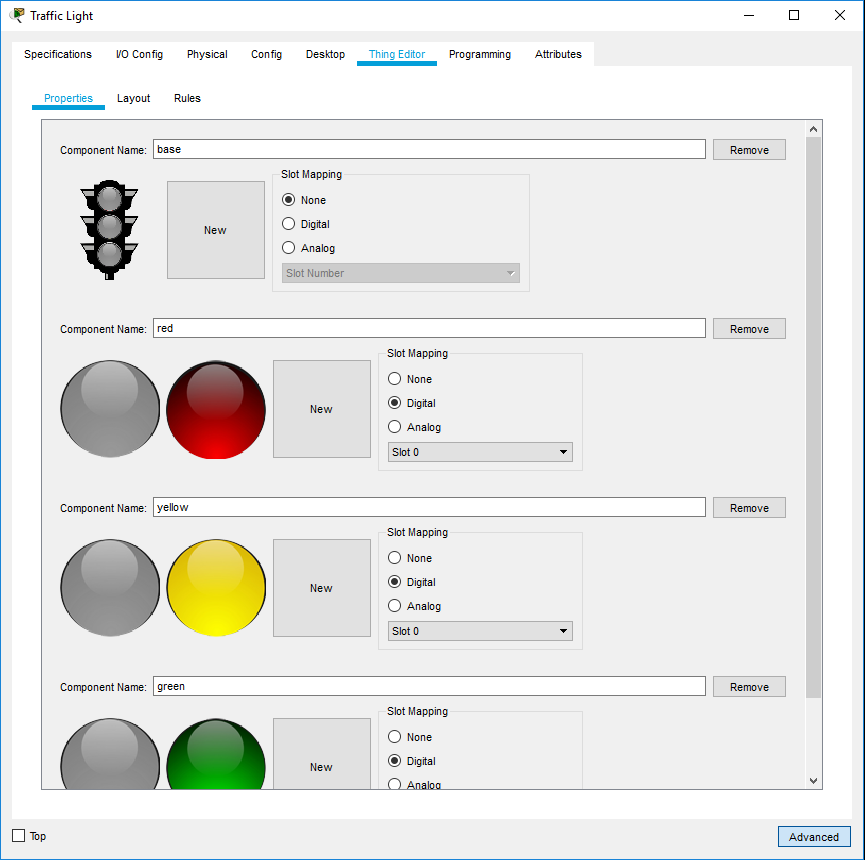 Traffic Light in Thing Editor, Properties Tab