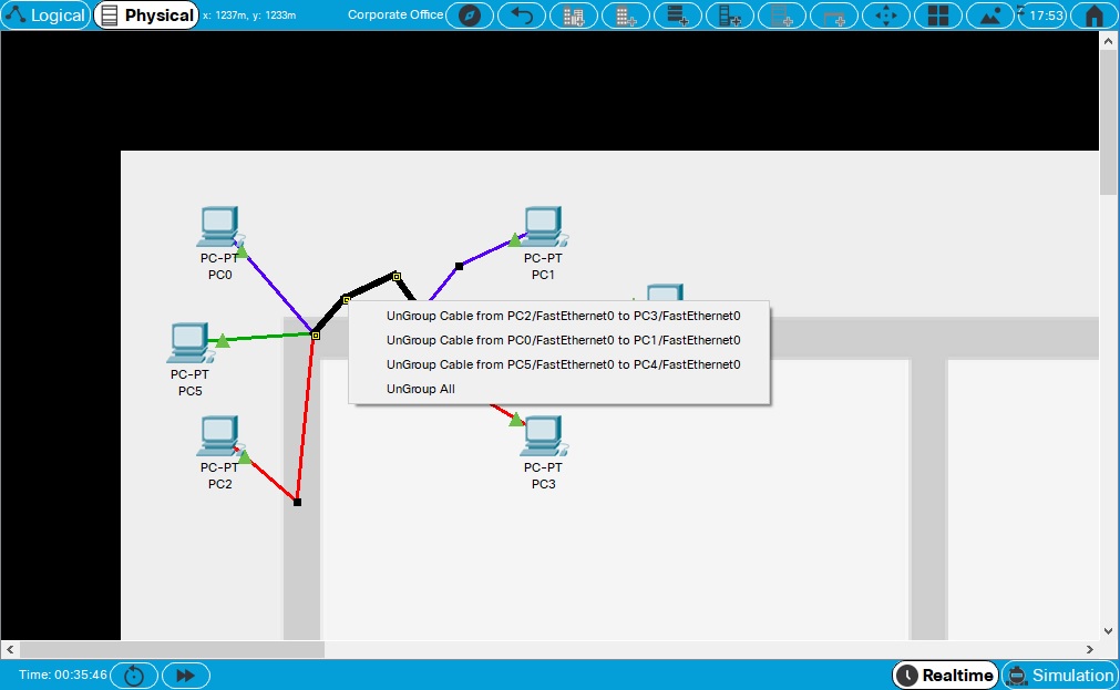 Topology with ungroup cables menu visible